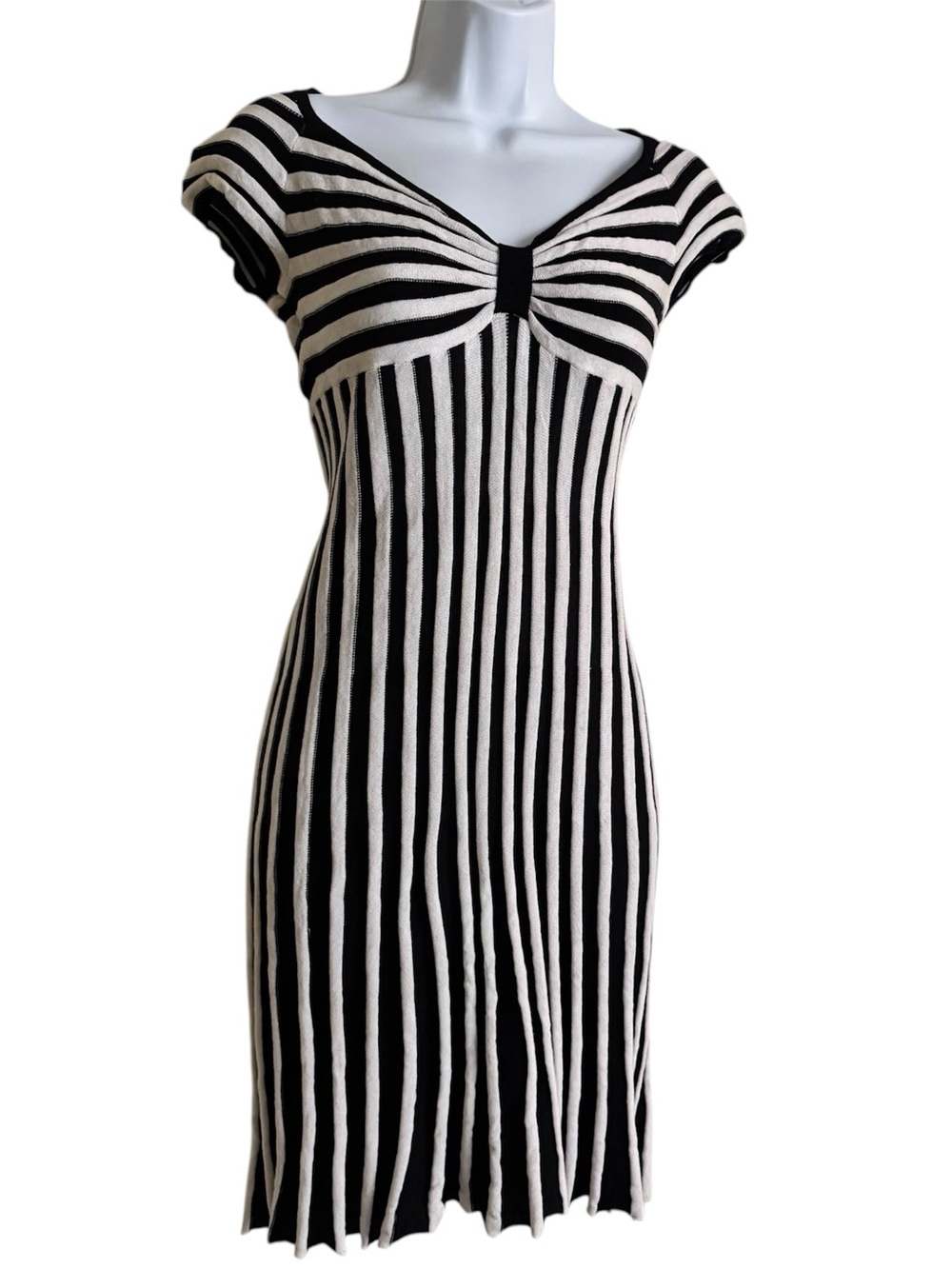 Vintage Y2K MKM Designs Black White Striped Ribbed Stretch Dress S